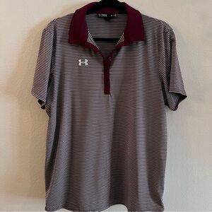 Under Armour Clubhouse Polo Women’s Size XL Red And Gray Stripe Short Sleeve